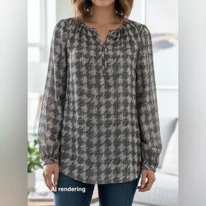 WHITE HOUSE BLACK MARKET Black & White Houndstooth Print Silk Blouse | Size 2